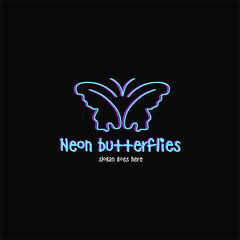 neon butterfly logo. abstract illustration of neon color butterfly. suitable for identification nightclubs, bars and others