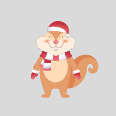 Cartoon Squirrel Wearing Woolen Clothes On Gray Background.