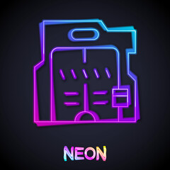 Glowing neon line Futuristic sliding doors icon isolated on black background. Vector