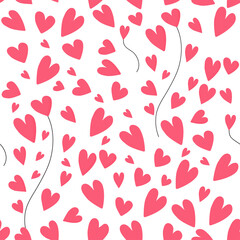 Seamless Hearts Pattern Background In Pink And White Color.