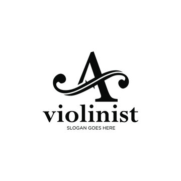logo letter A and F-holes. violinist logo initials A. letter A logo violin character. letter A with violin hole
