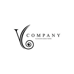 Obraz premium artistic letter V logo. illustration of the letter V with the end of the line ornament. suitable for art business initials