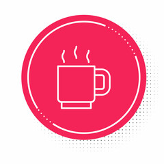 White line Coffee cup icon isolated on white background. Tea cup. Hot drink coffee. Red circle button. Vector