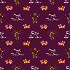 Happy New Year Theme Seamless Pattern Background In Dark Pink Color.