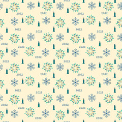 2022 Number With Snowflake, Lit Candles And Fireworks Pattern Background.