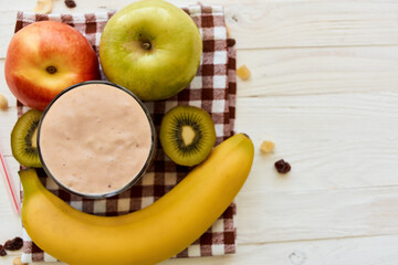 fresh fruit cocktail breakfast dessert organic wood background