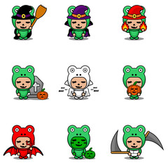 vector cartoon character cute frog animal mascot costume set bundle halloween