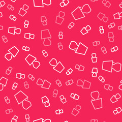 White line Table lamp icon isolated seamless pattern on red background. Night light. Vector