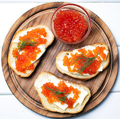 Sandwiches with red caviar