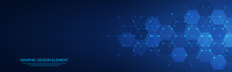 Abstract background and design element with geometric shape and hexagon pattern for banner or website header template