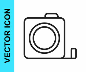 Black line Roulette construction icon isolated on white background. Tape measure symbol. Vector