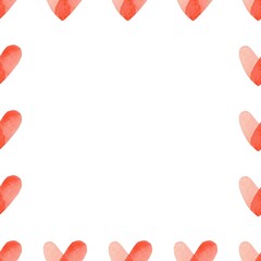 Square frame made of hand painted red watercolor hearts. Cute and romantic, perfect for Valentine's day greeting.