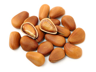 Obraz premium Pine nuts on white background