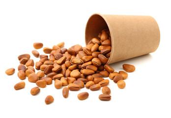 Pine nuts on white background