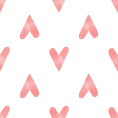 Seamless pattern with bright pink hand painted watercolor hearts. Romantic decorative background perfect for Valentine's day gift paper, wedding decor or fabric textile
