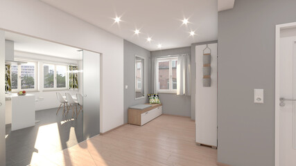 Obraz na płótnie Canvas Diele Flur Wohnung Eigentumswohnung rendering 3d-illustration