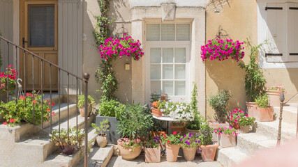 Fototapeta na wymiar Flowers in front of a house in Provence, France