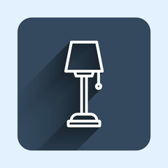 White line Floor lamp icon isolated with long shadow background. Blue square button. Vector