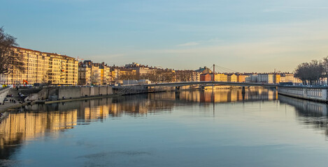 skyline of Lyon at the river Rhone
