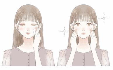 メイク落としをする女性のビフォーアフター