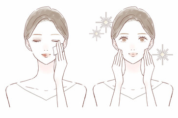 メイク落としをする女性のビフォーアフター