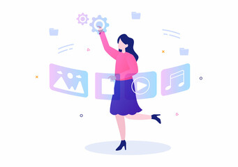 File Management System and Information Vector Illustration with People Holding Folder, Archive or Online Service for documents Storage and Organization