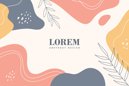 Hand drawn abstract design background with pastel colors and plant ornament. Vector illustration.