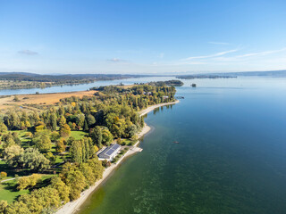 Aerial view of shore ofMettnau peninsula