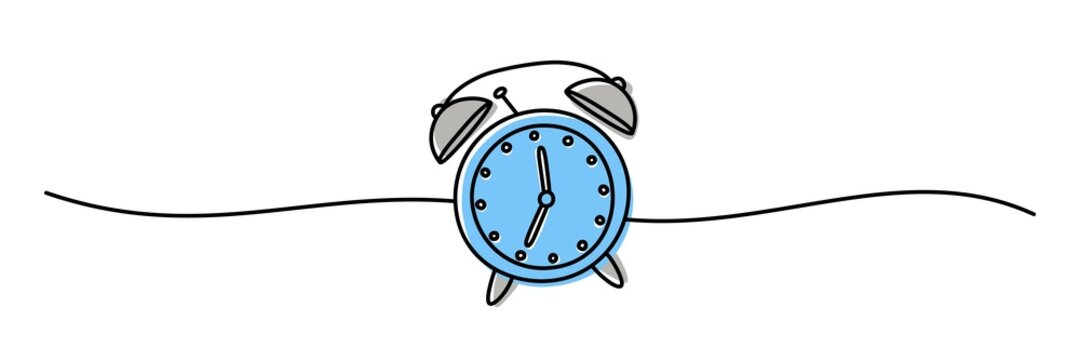 recommend clip art: Alarm clock banner hand drawn with thin line isolated on white background