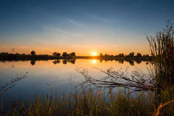 Colorful cloud and sky on sunset with lake landscape