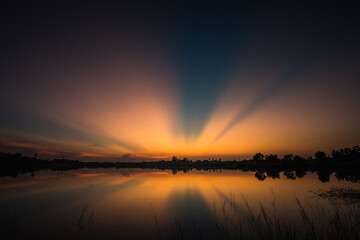 Sunset on the lake landscape