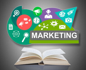 Marketing concept above a book