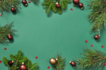 Fototapeta na wymiar Fir tree branches and Christmas decoration