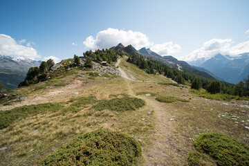 landscape near (furggen) above grächen in valais switzerland. a beautiful hiking area with a...
