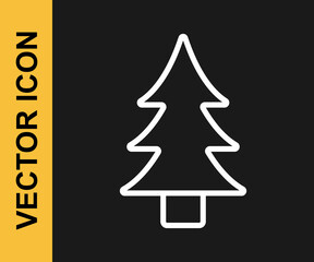 White line Tree icon isolated on black background. Forest symbol. Vector