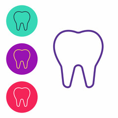 Set line Tooth icon isolated on white background. Tooth symbol for dentistry clinic or dentist medical center and toothpaste package. Set icons colorful. Vector
