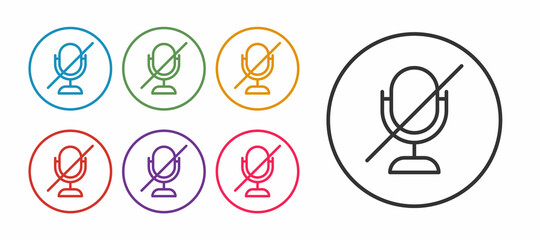 Set line Mute microphone icon isolated on white background. Microphone audio muted. Set icons colorful. Vector