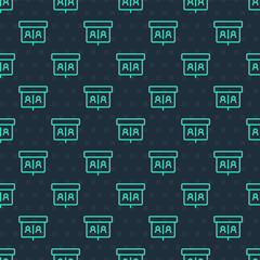 Green line Video chat conference icon isolated seamless pattern on blue background. Online meeting work form home. Remote project management. Vector