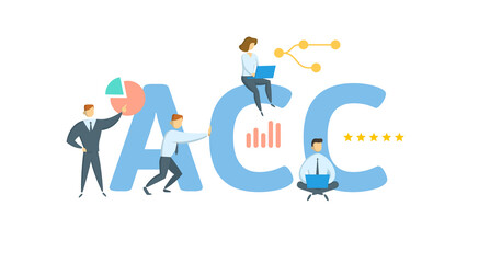 Fototapeta na wymiar ACC, Accident Compensation Corporation. Concept with keyword, people and icons. Flat vector illustration. Isolated on white.