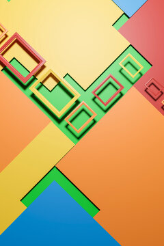 Three dimensional abstract background of colorful frames and rectangles