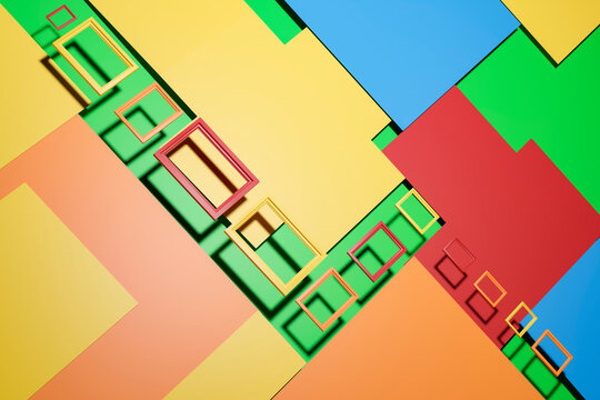 Three dimensional abstract background of colorful frames and rectangles