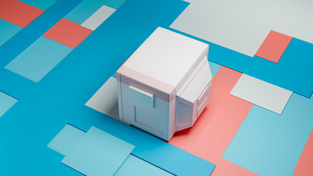 Abstract three dimensional render of pastel colored retro TV set