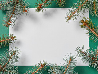 Fir tree branches and blank paper