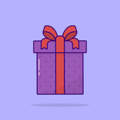 Purple Gift Boxes with Ribbon Bow on Colorful Background. Surprise for Birthday, Christmas, New Year, Wedding, Anniversary. Present Box in Wrap. Flat Cartoon Style. Isolated Vector Illustration