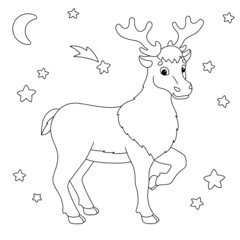 Animal deer. Coloring book page for kids. Cartoon style character. Vector illustration isolated on white background.