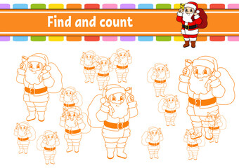Find and count. Education developing worksheet. Activity page. Puzzle game for children. Logical thinking training. Isolated vector illustration. cartoon character.