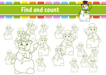Find and count. Education developing worksheet. Activity page. Puzzle game for children. Logical thinking training. Isolated vector illustration. cartoon character.