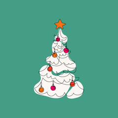 Abstract continuous line drawing of christmas tree.