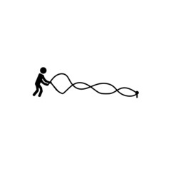 Men with battle rope exercise in the fitness room, vector illustration