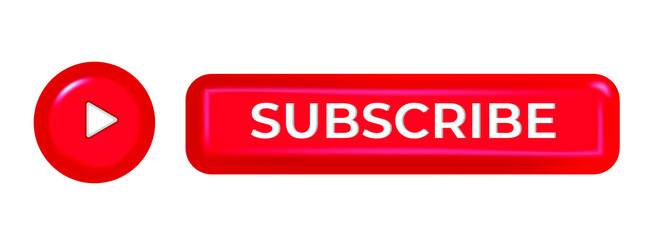 Subscribe. 3d icon play and button subscribe. Red button subscribe to channel, blog. Social media background. Marketing. Vector illustration. EPS 10